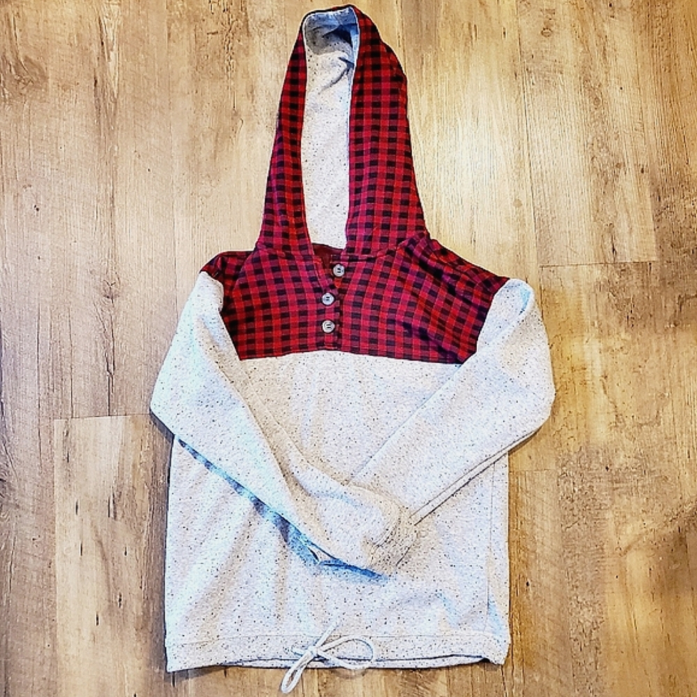 Maurice's Gray Black and Red Buffalo Check Plaid Hoodie Sweatshirt | Medium